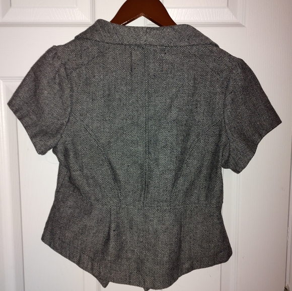 Large Short Sleeve Blazer Gray & Black Herringbone - Picture 3 of 8